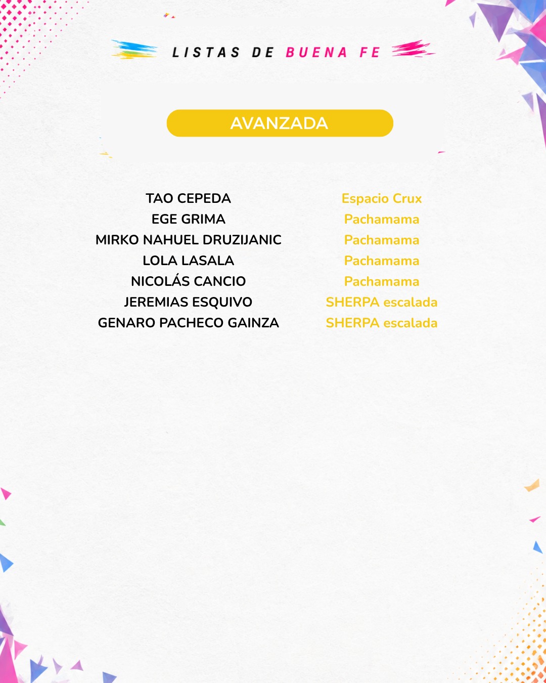 Lista de Buena Fe — Avanzada